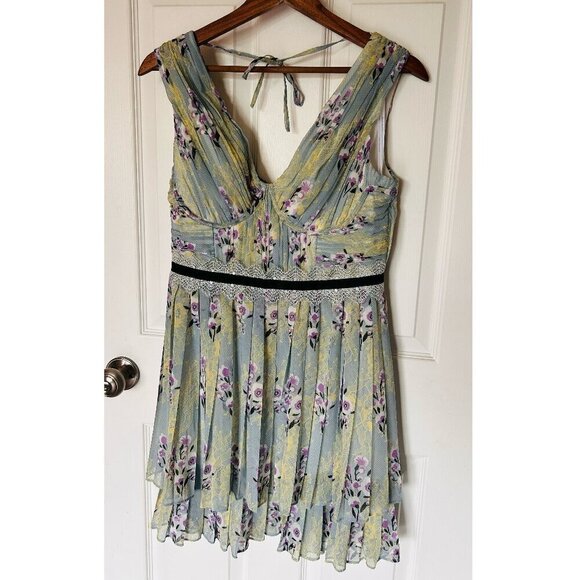 NWT Self-Portrait Floral Lace Chiffon Mini Dress | Mint | US 8 / UK 12 - Picture 6 of 12